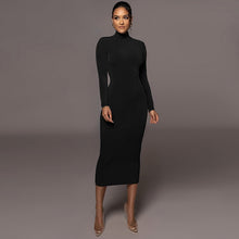 Load image into Gallery viewer, Elyia Long Sleeve High Neck Midi Dress
