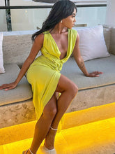 Load image into Gallery viewer, JULISSA Chartreuse Deep-V Maxi Dress
