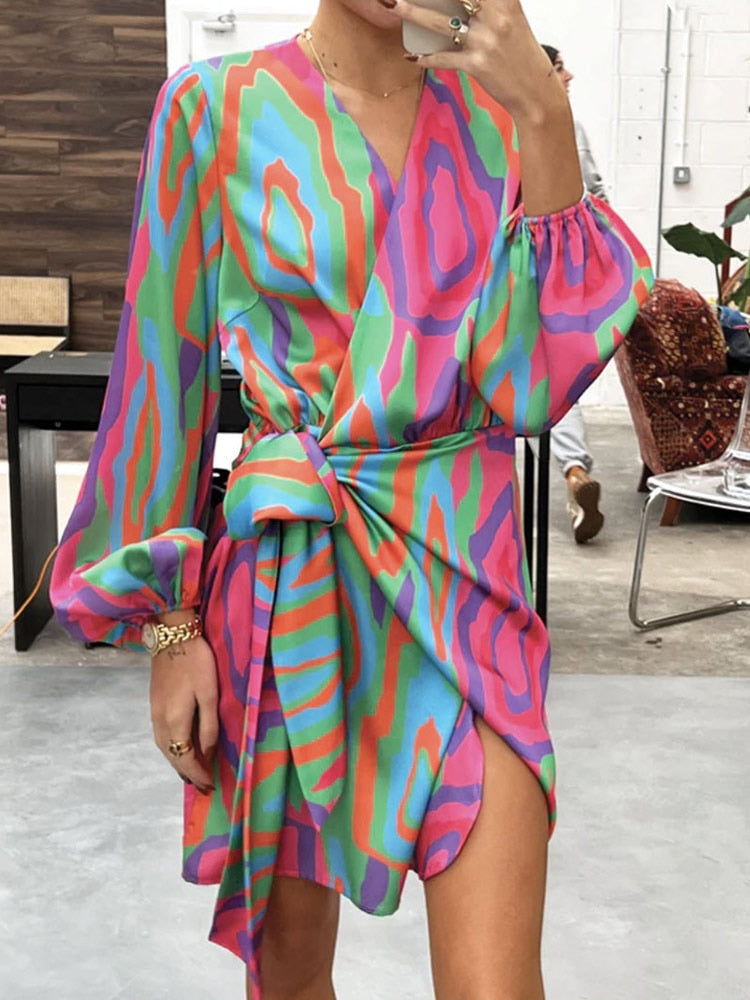 KACEY Multicolour Wrap Mini Dress
