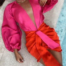 Load image into Gallery viewer, Cece Satin Bodysuit and Skirt Set in Pink/Red
