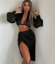 Load image into Gallery viewer, HARPER Two Piece Satin Skirt Set

